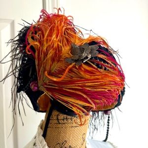 Authentic Early Pillbox Style Velvet Ostrich Hat